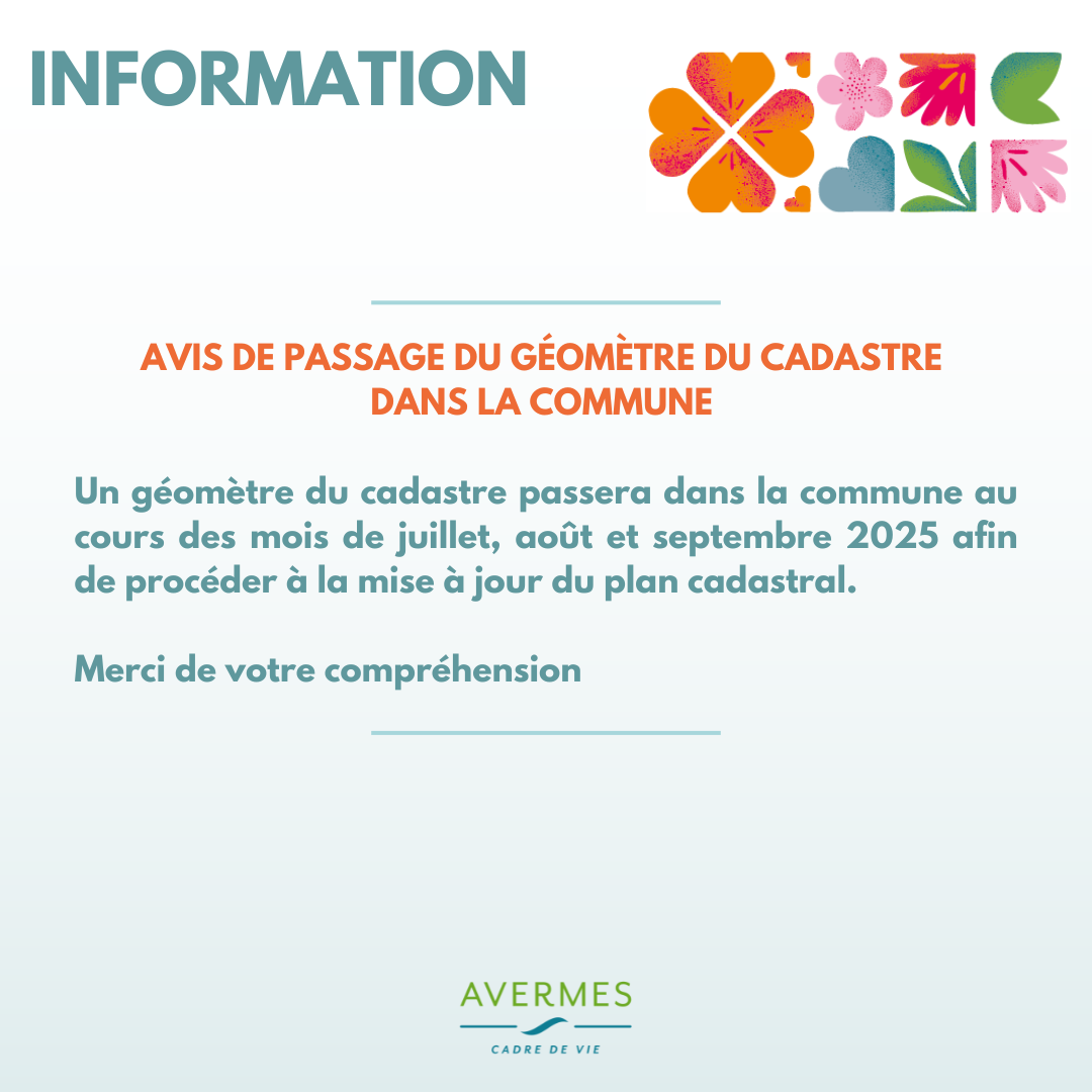 📐 AVIS DE PASSAGE DU GÉOMÈTRE DU CADASTRE DANS LA COMMUNE